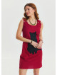 U Neck Cat Figure Button Detailed Red Mini Dress 4528